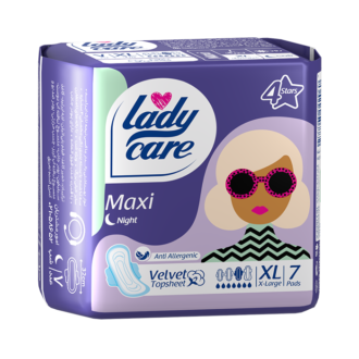 نوار بهداشتی لیدی کر ماکسی شب بالدار مخملی نیمه‌نازک سایز خیلی بزرگ ۷ عددی