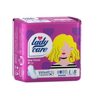 نوار بهداشتی بالدار مخملی لیدی کر نیمه ضخیم سایز بزرگ بسته ۸ عددی