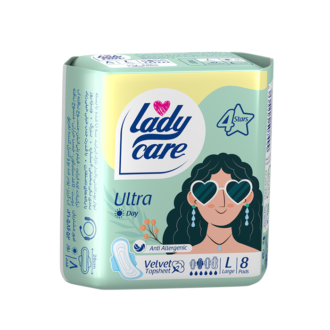 نوار بهداشتی اولترا لیدی‌ کر بالدار مخملی نازک ایرلید سایز بزرگ بسته ۸ عددی – چهارستاره